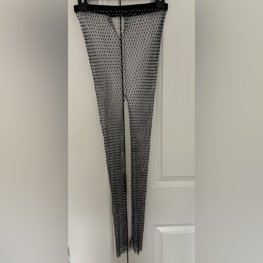 Black Mesh Rhinestone Pants - Picture 3 of 12